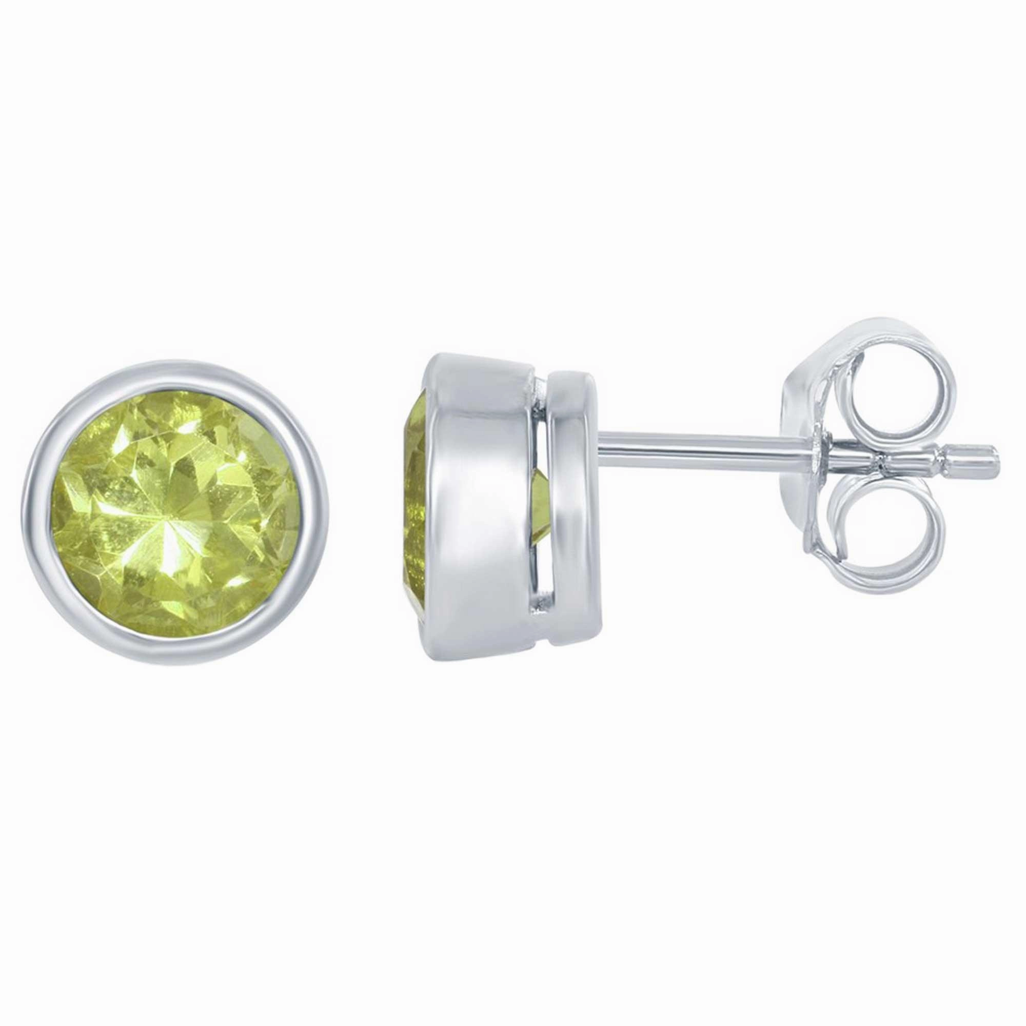 Classic Women's Earrings - August Peridot Bezel Set Stud | D-5515-PD suit-set  
