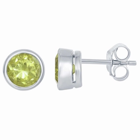 Classic Women's Earrings - August Peridot Bezel Set Stud | D-5515-PD suit-set  