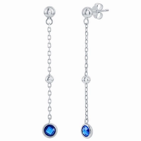 Classic Women's Earrings - Sterling Sapphire Bezel-Set CZ and Bead Chain | D-8376 suit-set  
