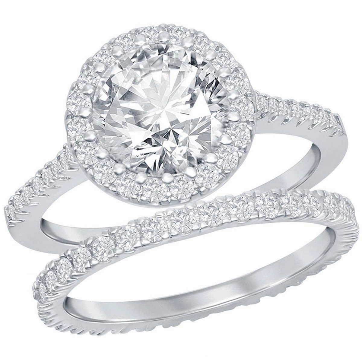 Classic Women's French Set CZ Engagement Ring Set - W-2405 suit-set  