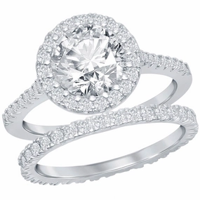 Classic Women's French Set CZ Engagement Ring Set - W-2405 suit-set  