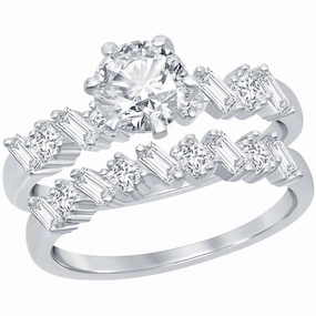 Classic Women's Multi-Shaped White CZ Ring Set - W-2408 suit-set  
