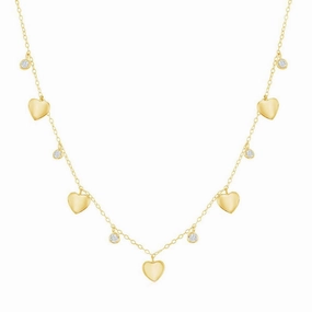 Classic Women's Necklace - Alternating Gold Plated Heart and Bezel-Set CZ | M-6803-GP suit-set  