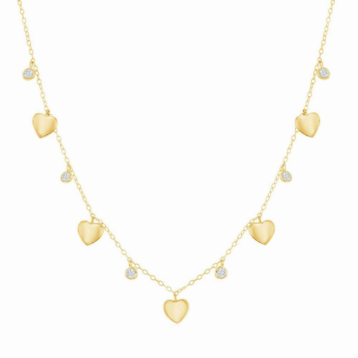 Classic Women's Necklace - Alternating Gold Plated Heart and Bezel-Set CZ | M-6803-GP suit-set  