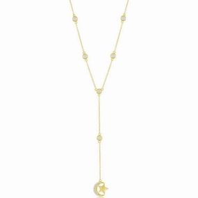 Classic Women's Necklace - Gold Bezel-Set CZ By the Yard Moon and Star | M-6651-GP suit-set  