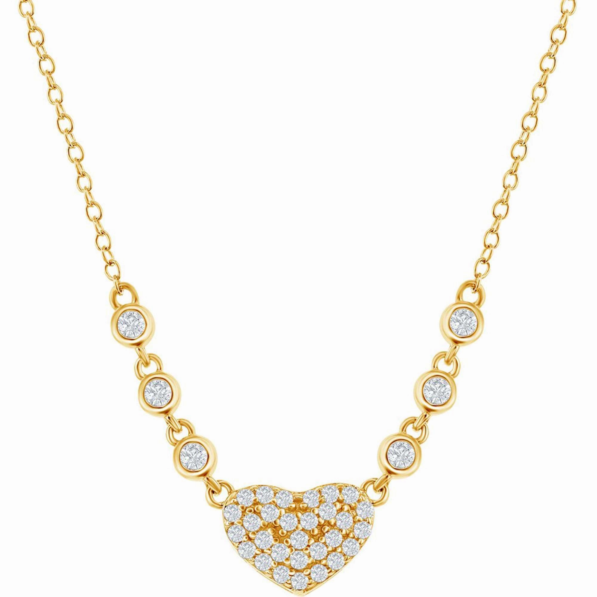 Classic Women's Necklace - Micro Pave CZ Heart with Bezel-Set CZ | M-5104-GP suit-set  
