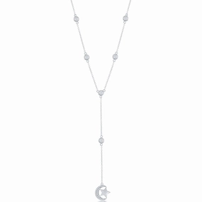 Classic Women's Necklace - Silver Bezel-Set CZ By the Yard Moon and Star | M-6651 suit-set  