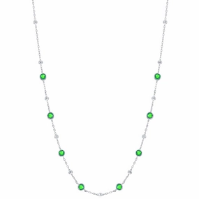 Classic Women's Necklace - Silver Bezel Set Emerald CZ and Bead Station | M-7074-16 suit-set  