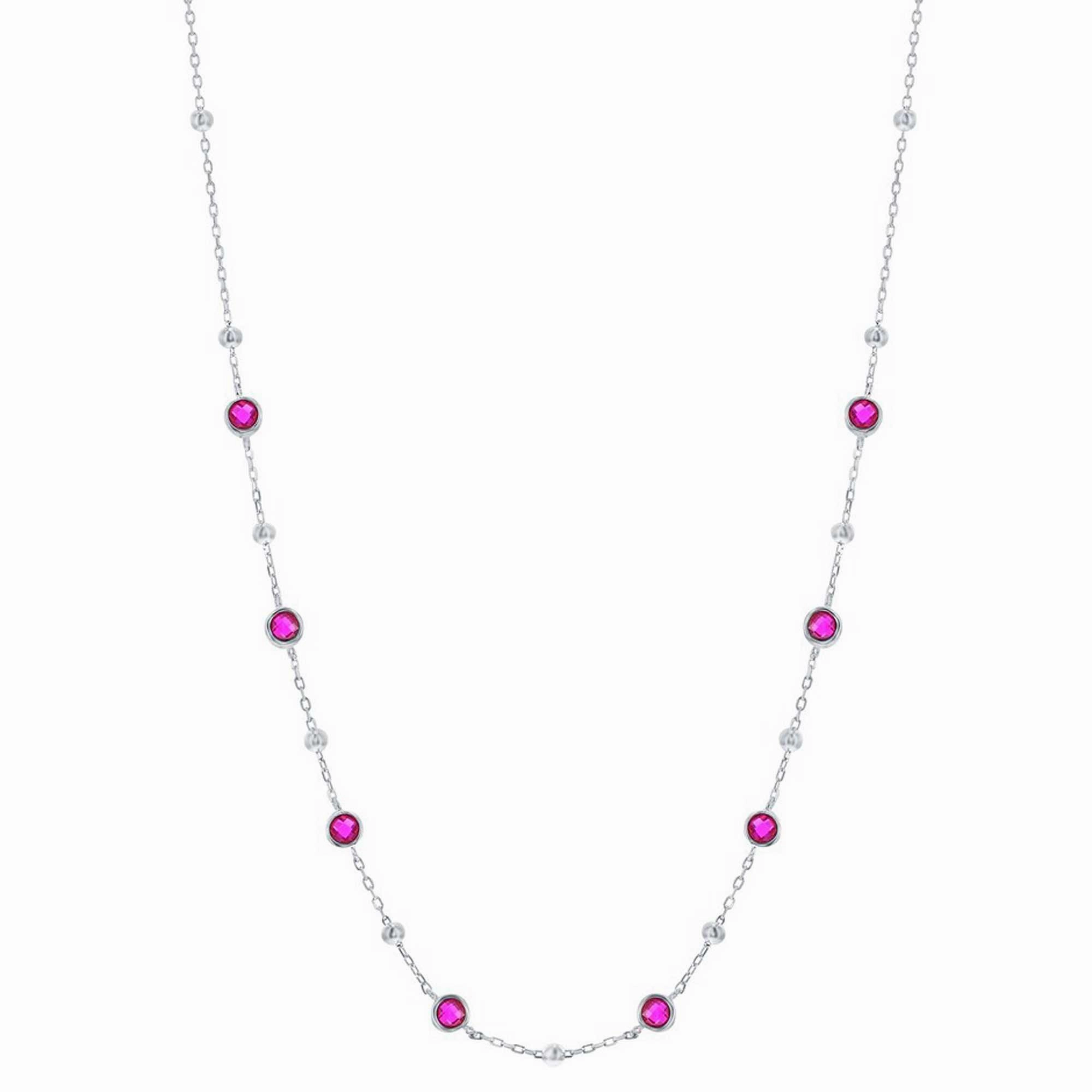 Classic Women's Necklace - Silver Bezel Set Ruby CZ and Bead Station | M-7076-16 suit-set  