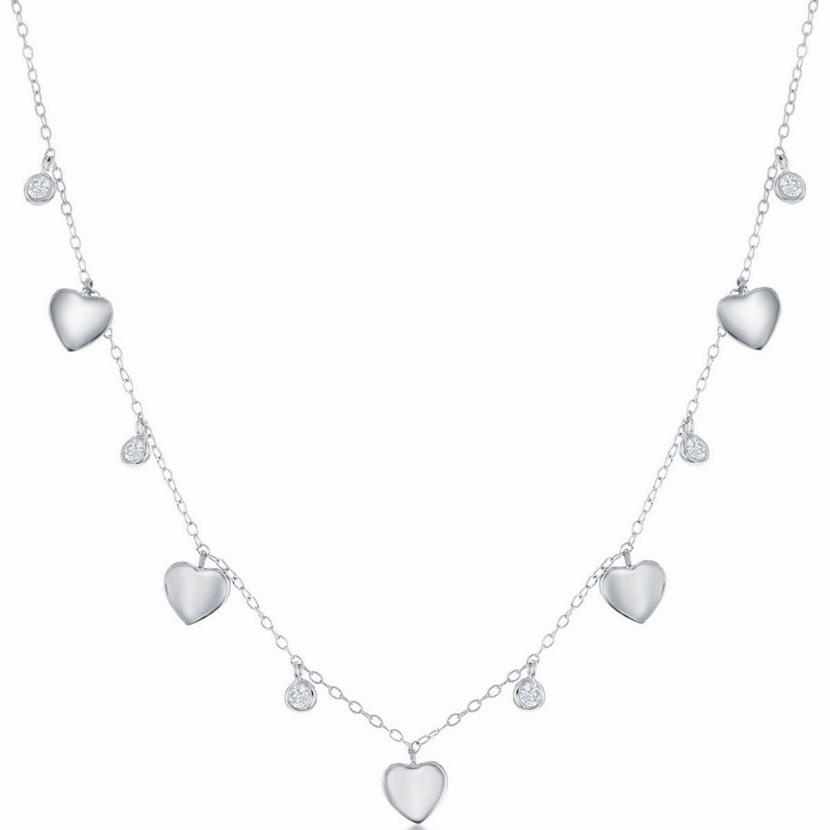 Classic Women's Necklace - Sterling Silver Alternating Heart and Bezel-Set CZ | M-6803 suit-set  