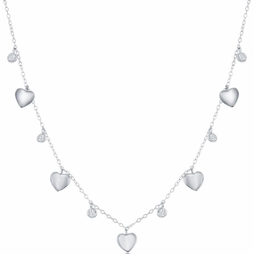 Classic Women's Necklace - Sterling Silver Alternating Heart and Bezel-Set CZ | M-6803 suit-set  