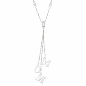 Classic Women's Necklace - Sterling Silver Bezel Set CZ with Dangling MOM | M-5027 suit-set  