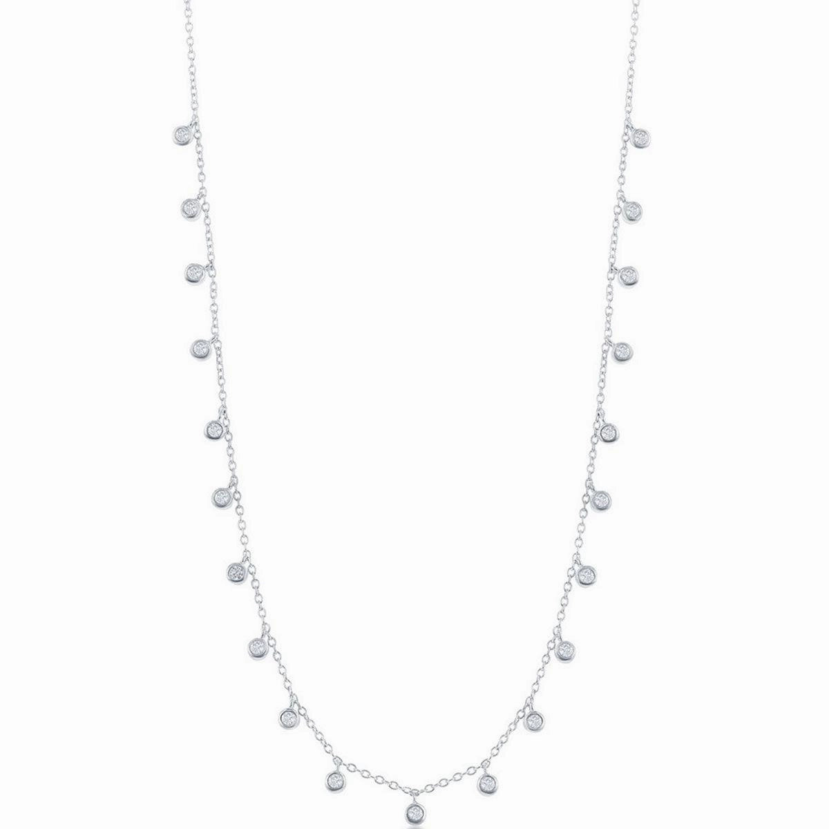Classic Women's Necklace - Sterling Silver Dangling Bezel-Set CZ | M-6818 suit-set  