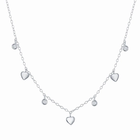 Classic Women's Necklace - Sterling Silver Mini Heart and Bezel-Set CZ | M-6804 suit-set  