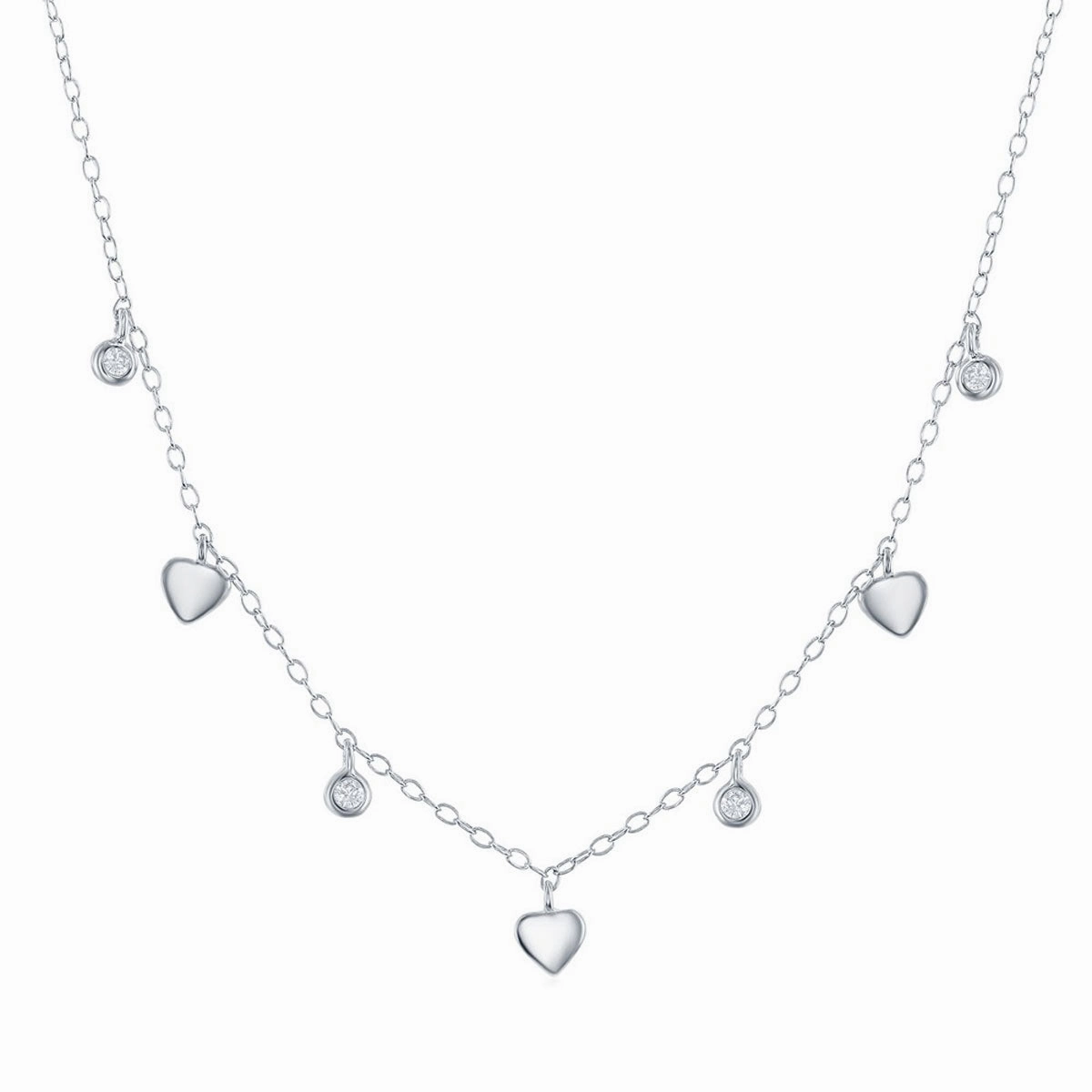 Classic Women's Necklace - Sterling Silver Mini Heart and Bezel-Set CZ | M-6804 suit-set  