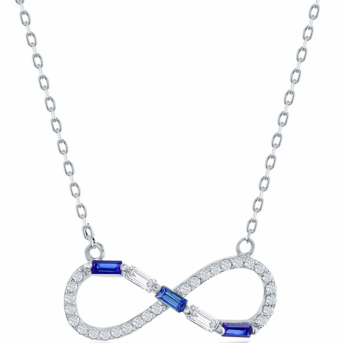 Classic Women's Necklace - Sterling White Round and Sapphire CZ Infinity | M-6953