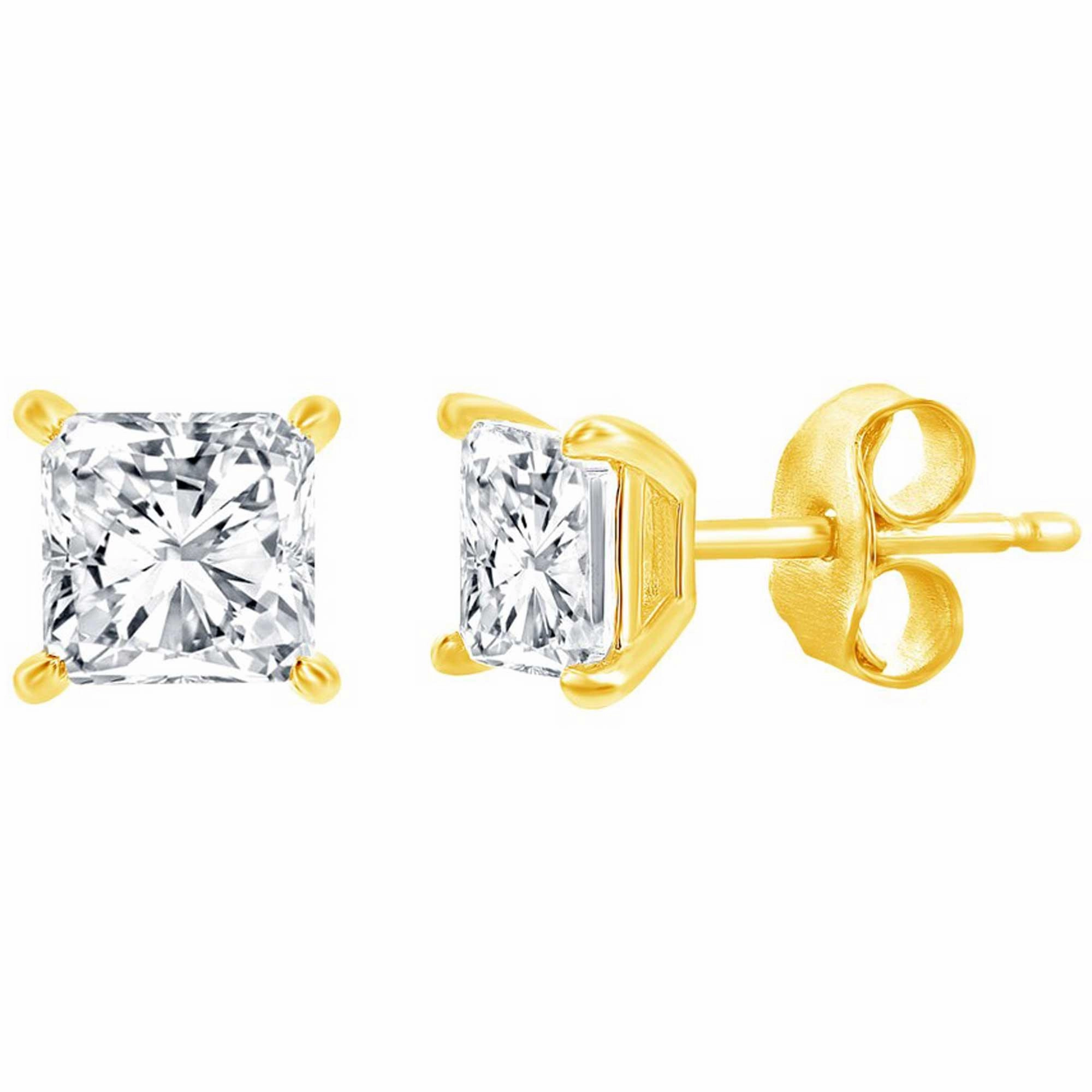 Classic Women's Necklace and Earrings Set - Gold Plated Princess Cut CZ | SET-611