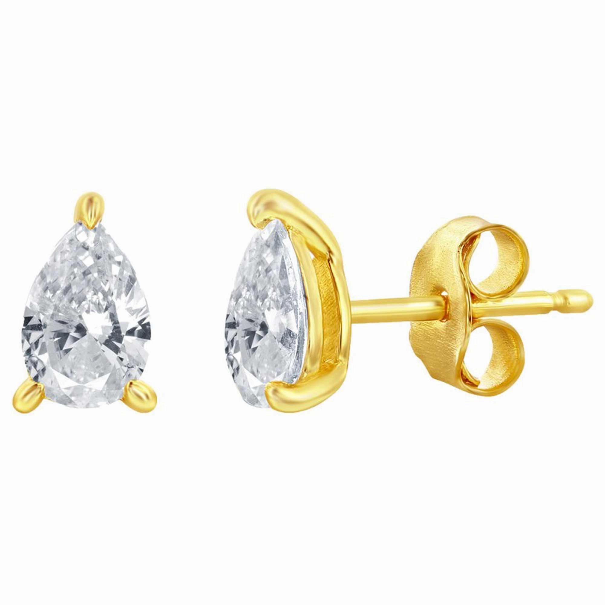 Classic Women's Necklace and Earrings Set - Gold Solitaire Pearshape CZ | SET-614