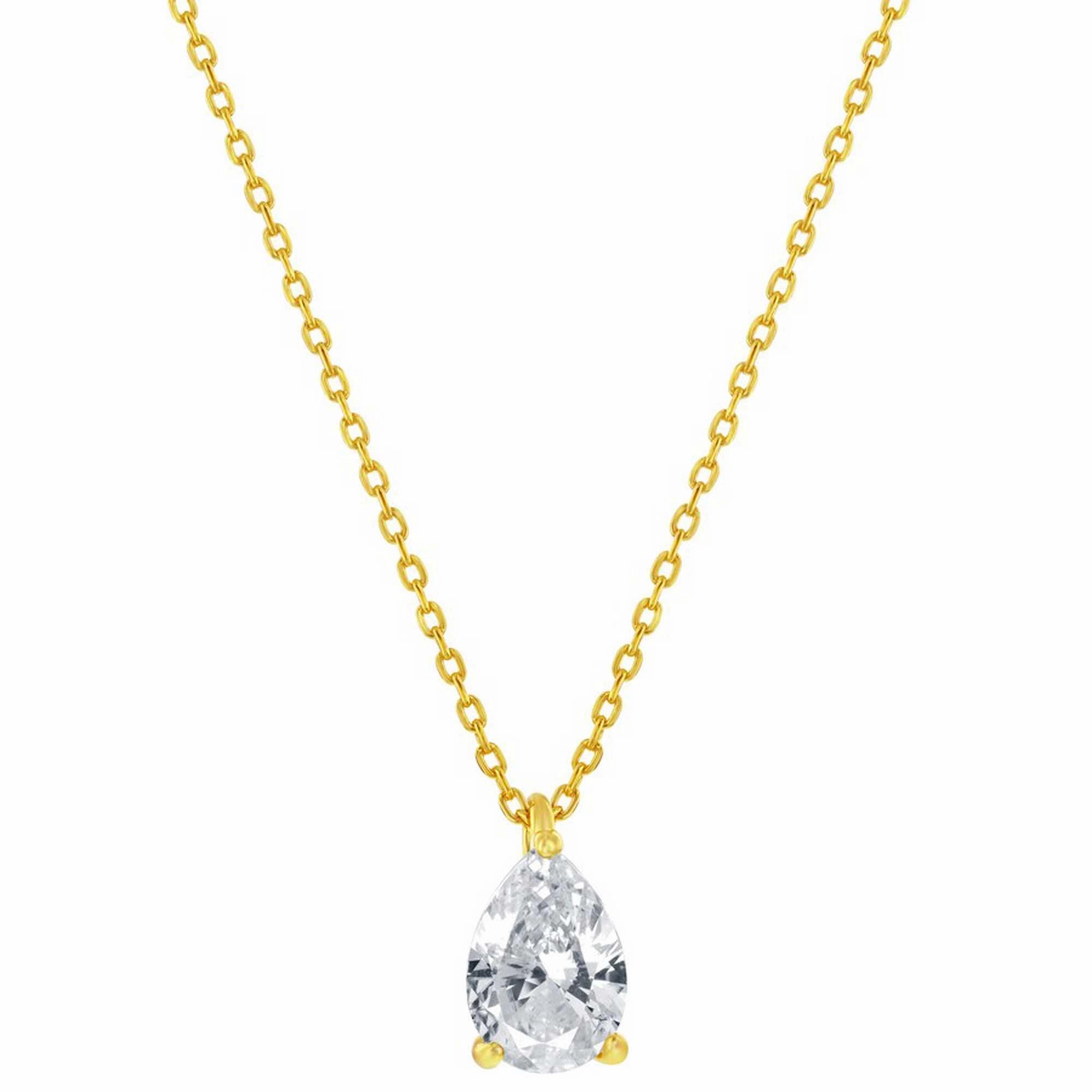 Classic Women's Necklace and Earrings Set - Gold Solitaire Pearshape CZ | SET-614
