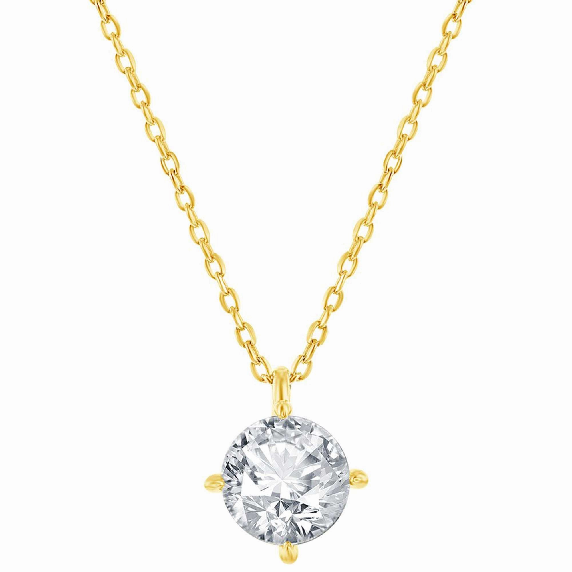 Classic Women's Necklace and Earrings Set - Gold Solitaire Round White CZ | SET-620