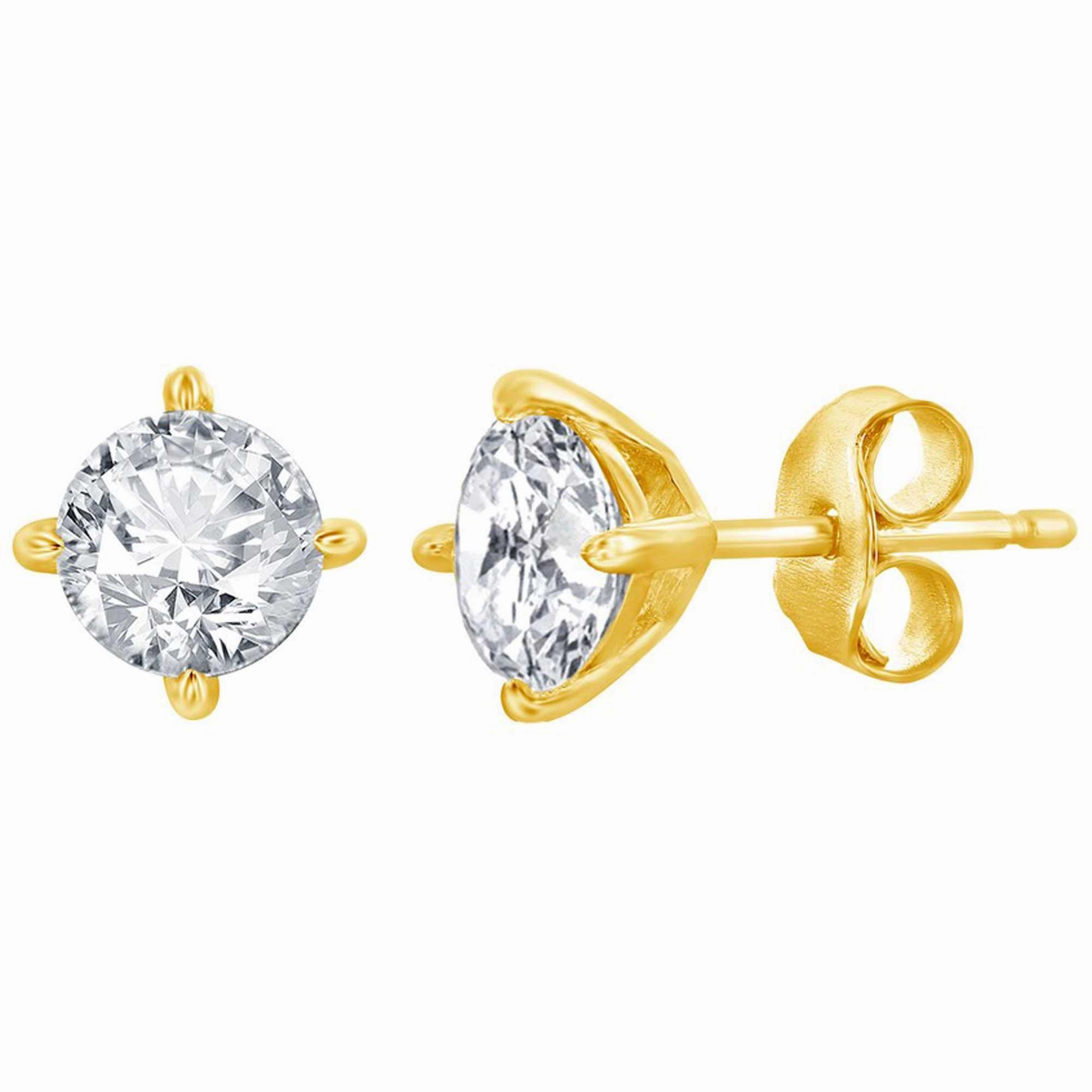 Classic Women's Necklace and Earrings Set - Gold Solitaire Round White CZ | SET-620