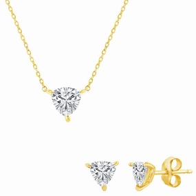 Classic Women's Necklace and Earrings Set - Gold Solitaire Trillion CZ | SET-616 suit-set  