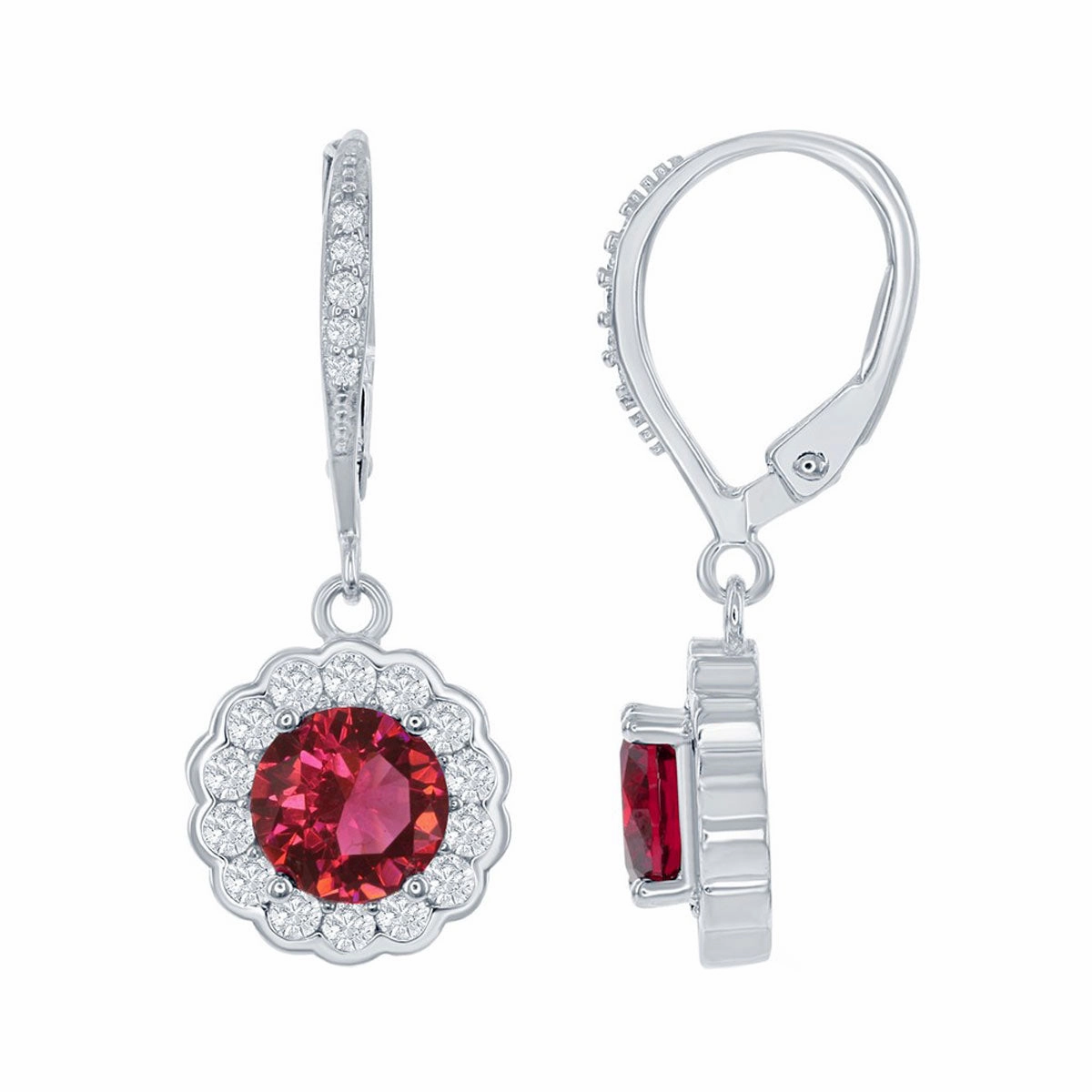 Classic Women's Necklace and Earrings Set - July Birthstone with CZ Border | HS-5221
