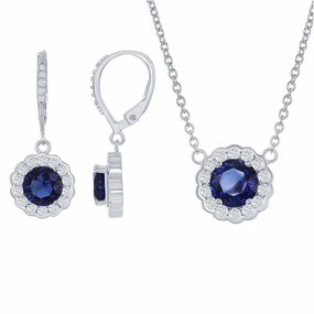 Classic Women's Necklace and Earrings Set - September Birthstone with CZ | HS-5223 suit-set  
