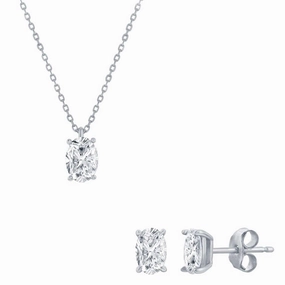 Classic Women's Necklace and Earrings Set - Silver Solitaire Oval White CZ | SET-618 suit-set  