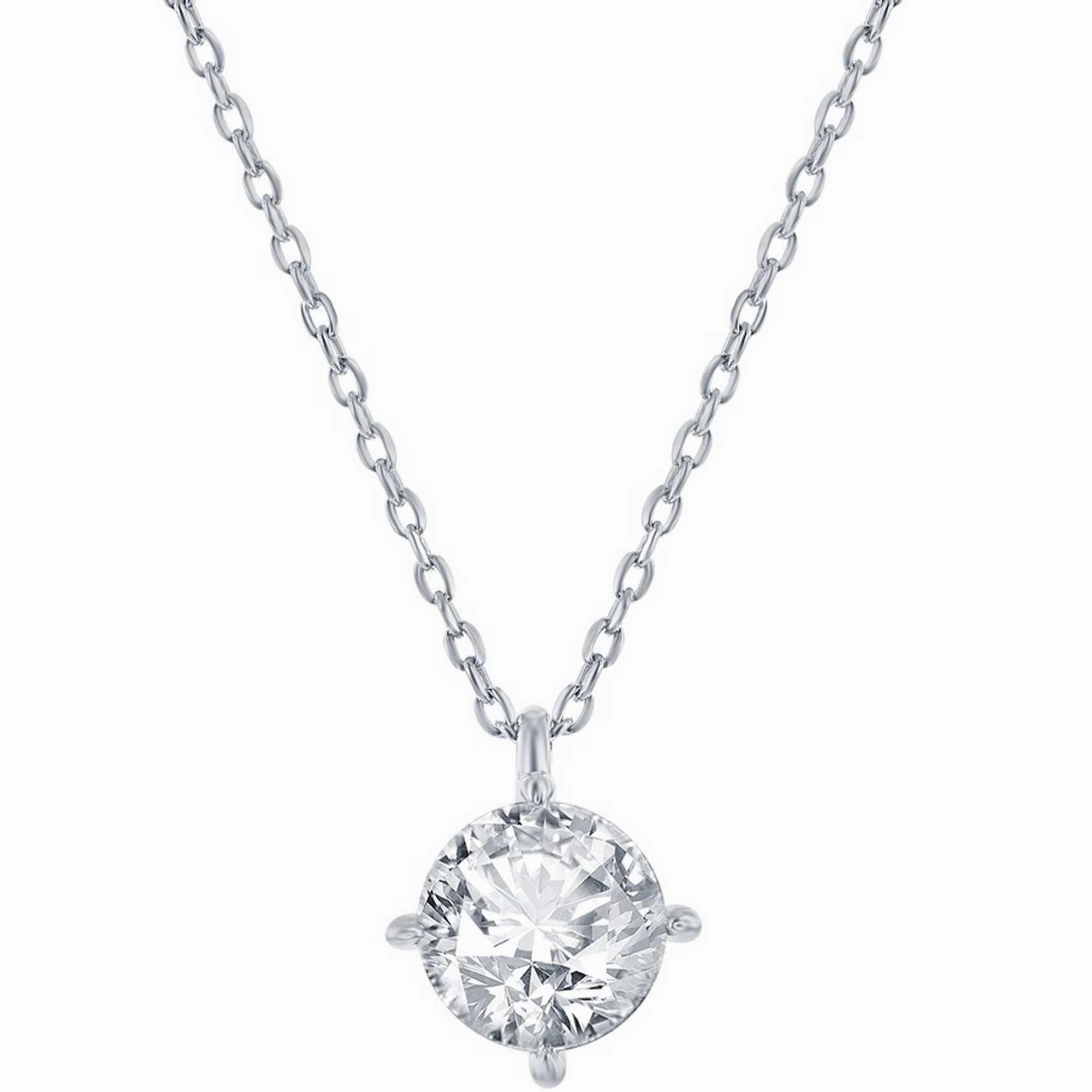 Classic Women's Necklace and Earrings Set - Silver Solitaire Round White CZ | SET-619