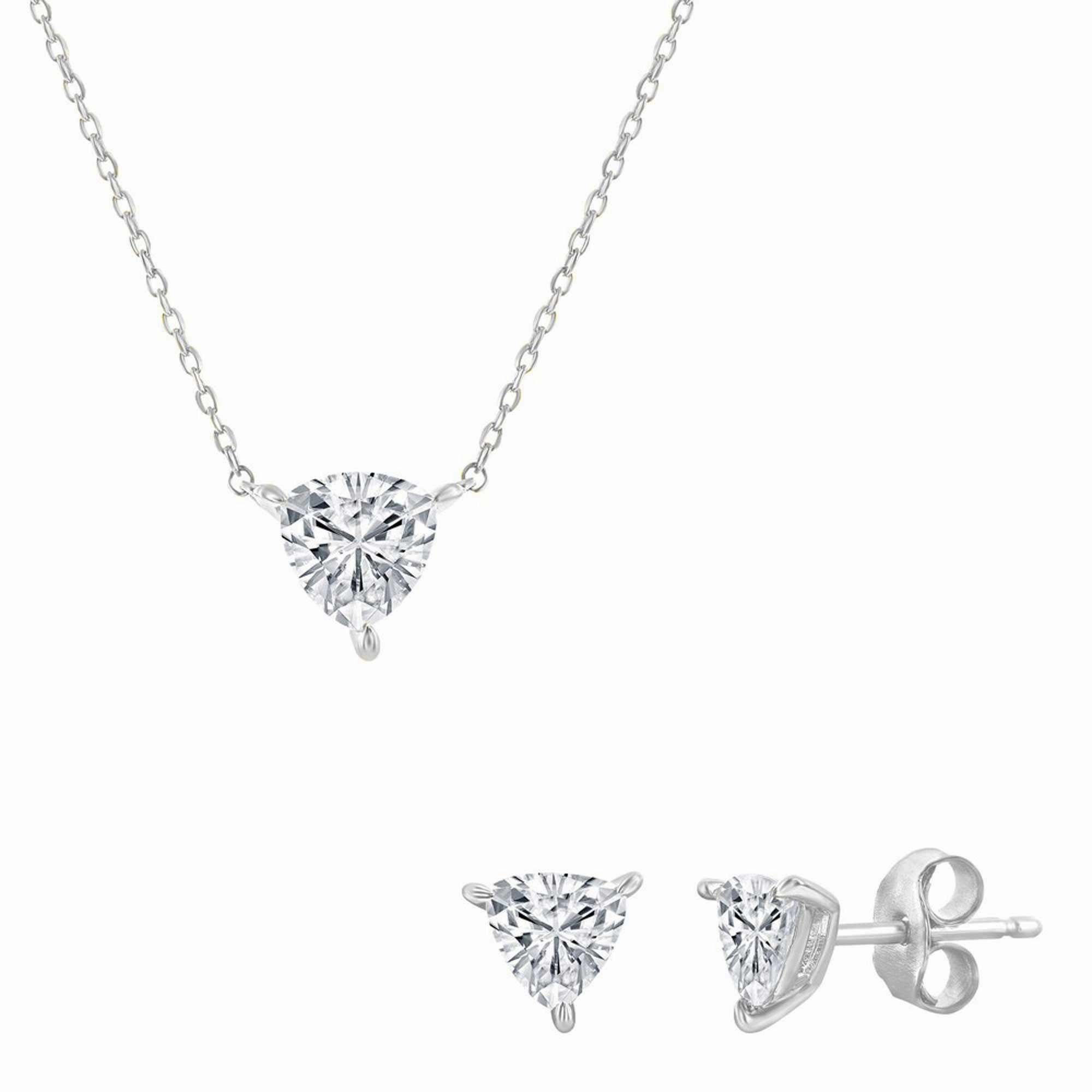 Classic Women's Necklace and Earrings Set - Silver Solitaire Trillion CZ | SET-615 suit-set  