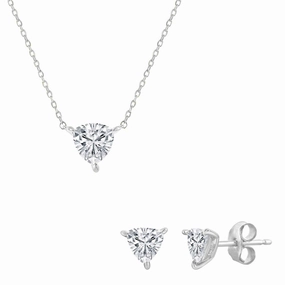 Classic Women's Necklace and Earrings Set - Silver Solitaire Trillion CZ | SET-615 suit-set  