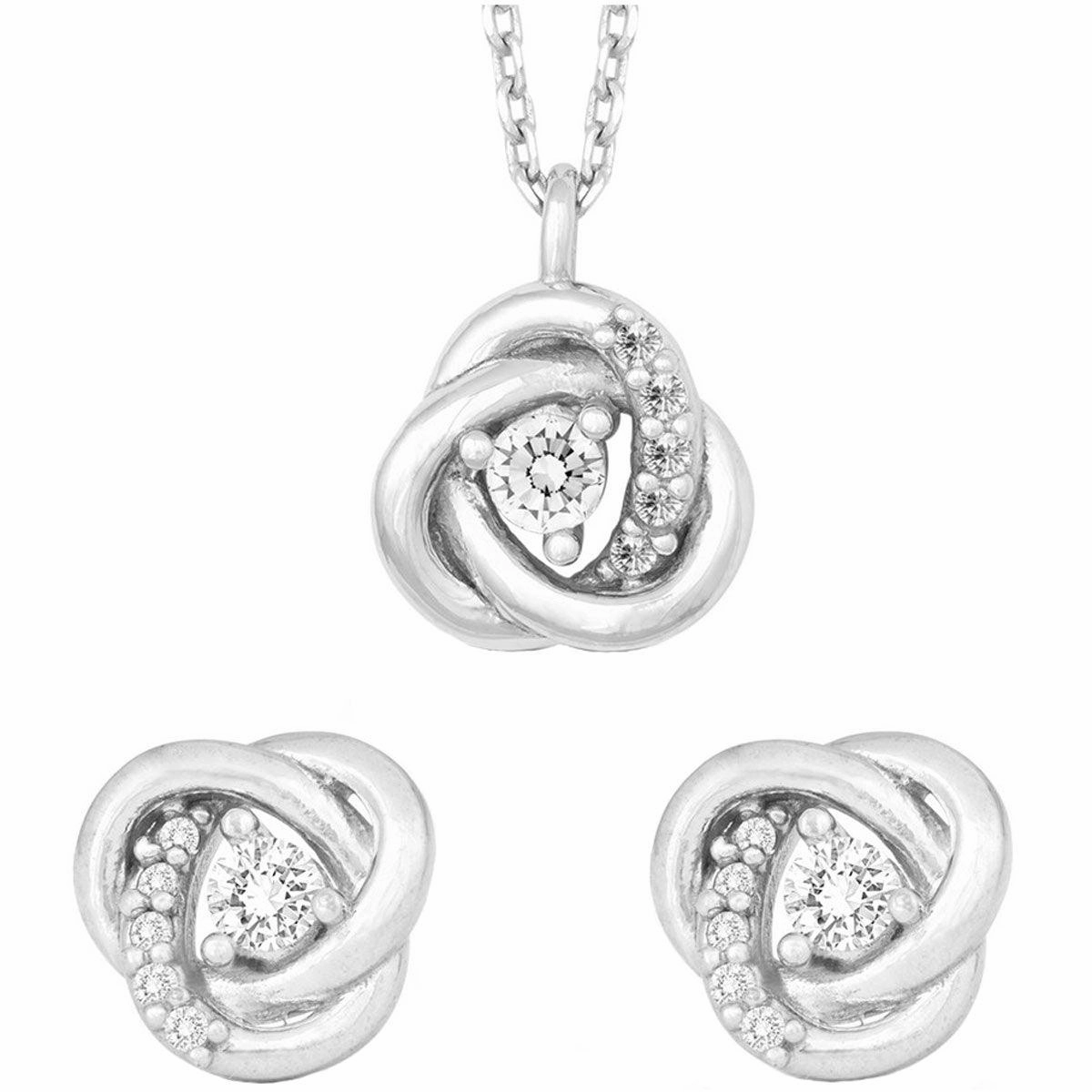 Classic Women's Necklace and Earrings Set - Sterling Silver CZ Stone Knot | HS-5212 suit-set  