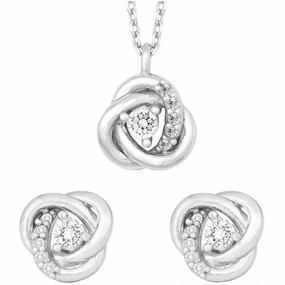Classic Women's Necklace and Earrings Set - Sterling Silver CZ Stone Knot | HS-5212 suit-set  