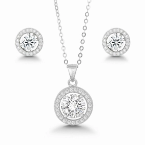 Classic Women's Pendant and Earrings Set - Large Round White CZ with Chain | SET-441 suit-set  