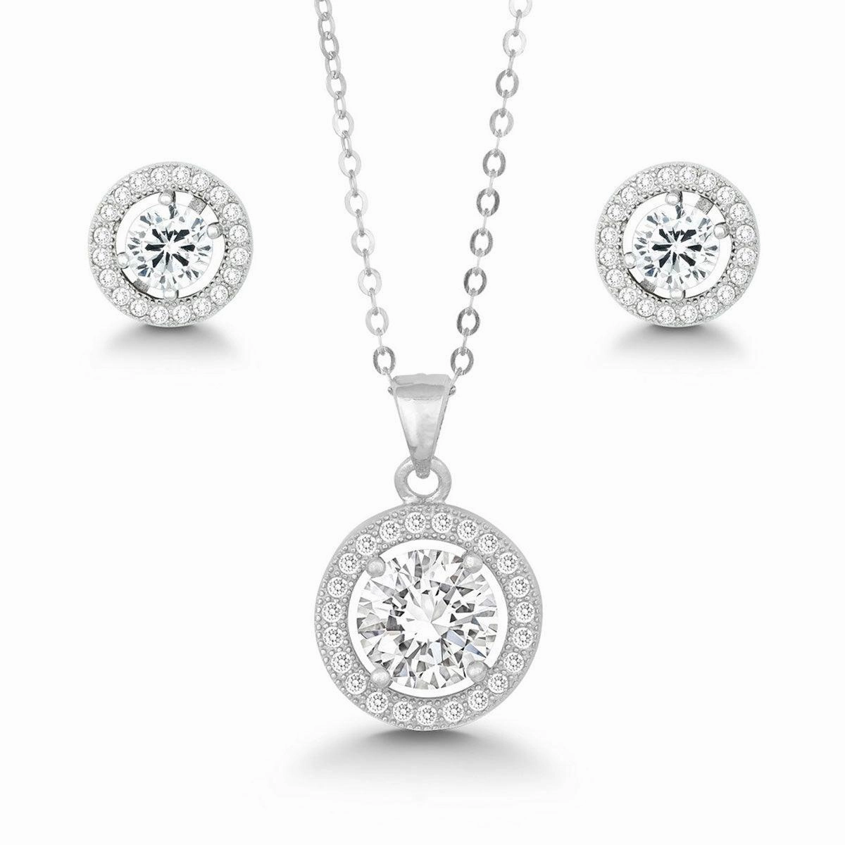 Classic Women's Pendant and Earrings Set - Large Round White CZ with Chain | SET-441 suit-set  