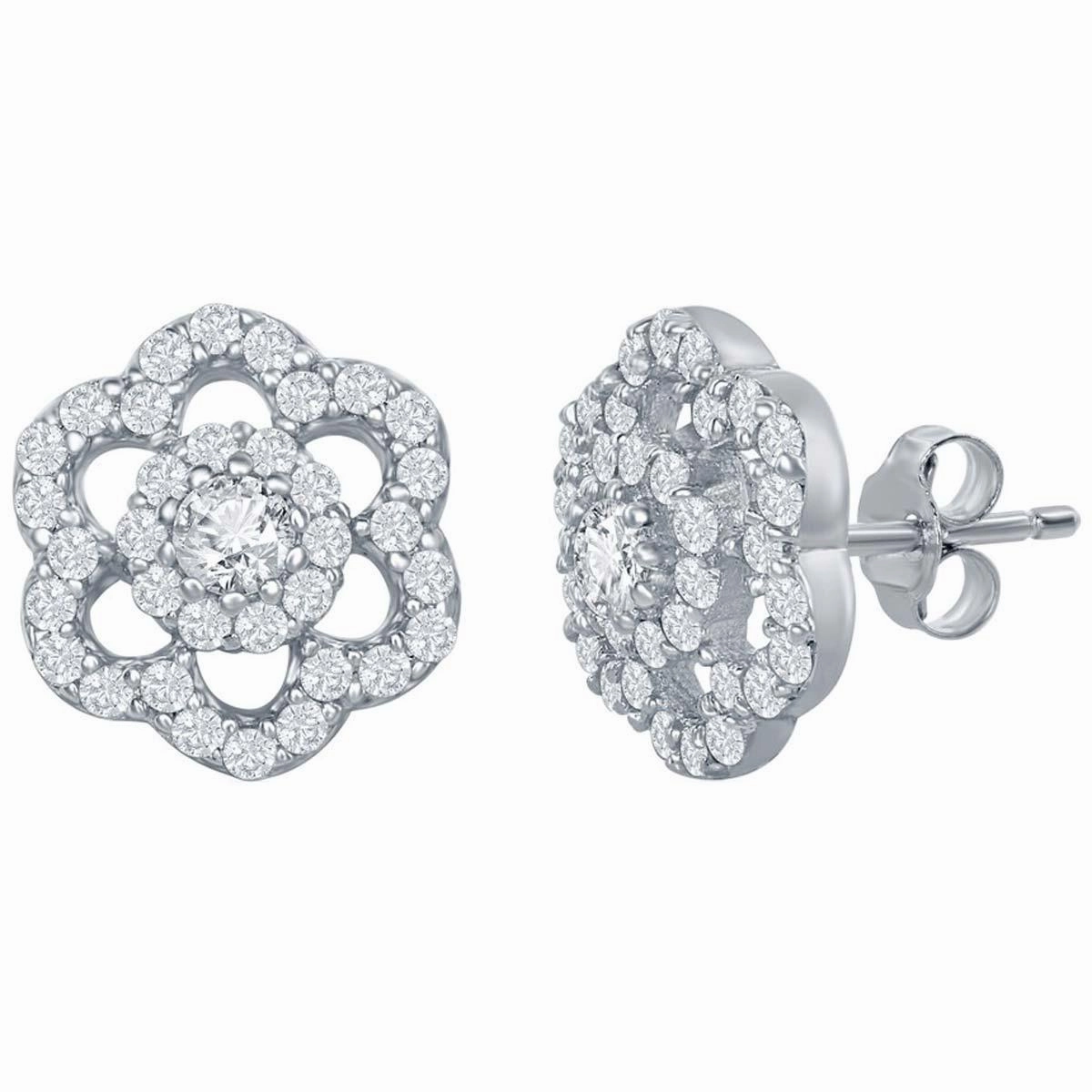 Classic Women's Pendant and Earrings Set - Sterling CZ Flower with Chain | SET-423
