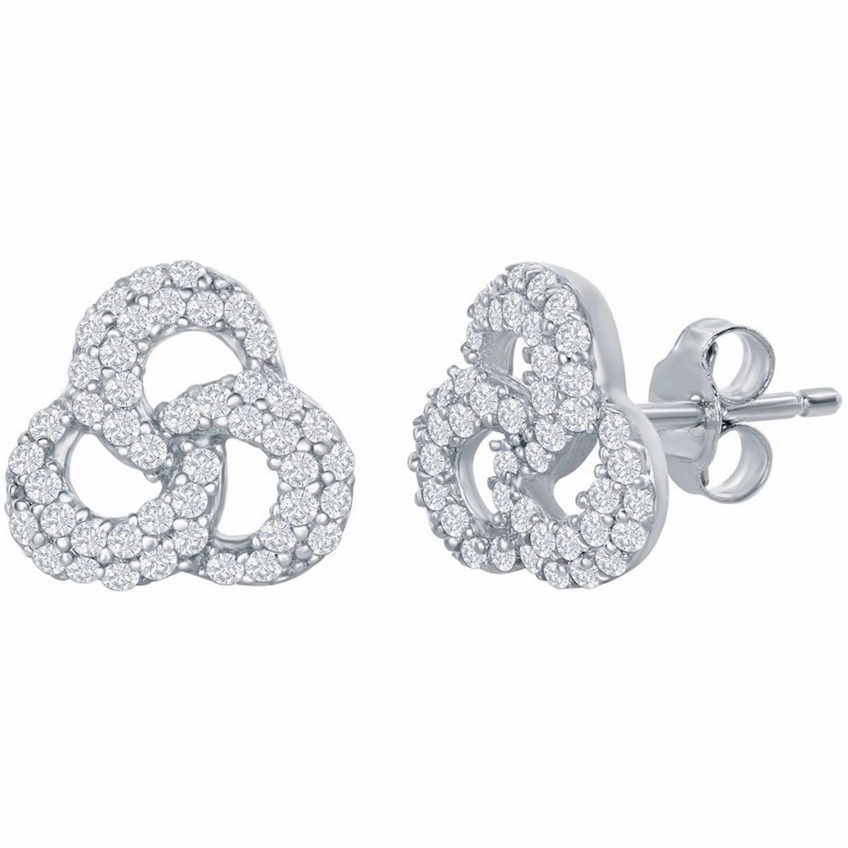 Classic Women's Pendant and Earrings Set - Sterling Silver CZ Triple Ring | SET-421