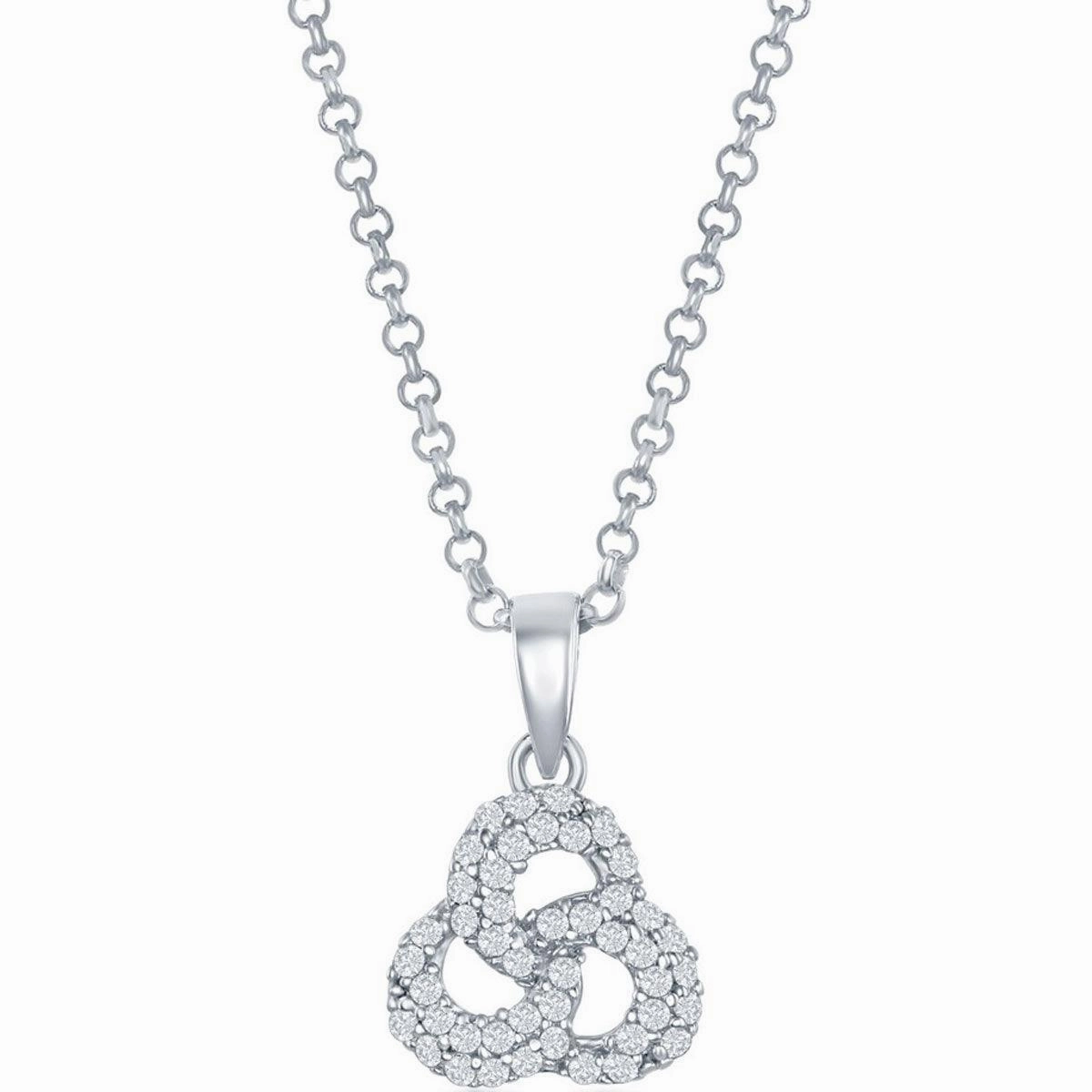 Classic Women's Pendant and Earrings Set - Sterling Silver CZ Triple Ring | SET-421