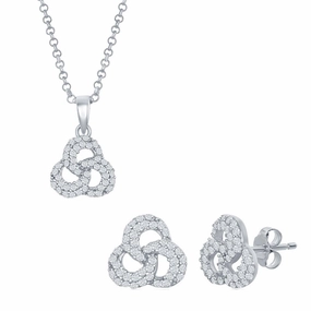 Classic Women's Pendant and Earrings Set - Sterling Silver CZ Triple Ring | SET-421 suit-set  
