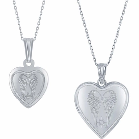 Classic Women's Pendant and Locket Set - Sterling Silver Angel Wings Heart | J-2752 suit-set  