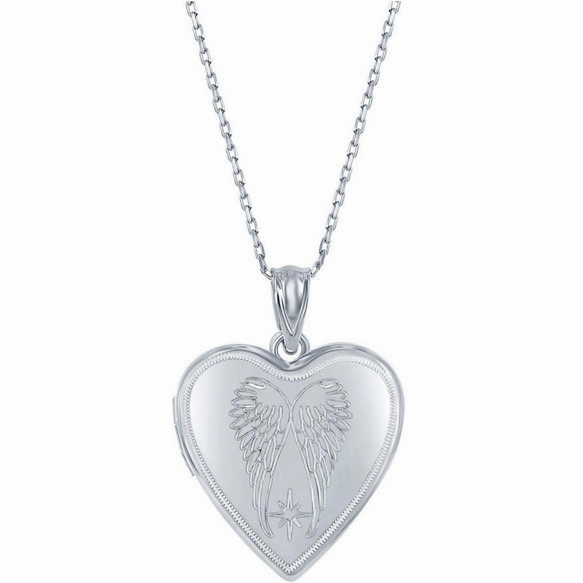 Classic Women's Pendant and Locket Set - Sterling Silver Angel Wings Heart | J-2752