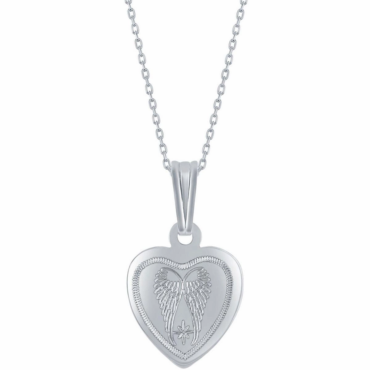 Classic Women's Pendant and Locket Set - Sterling Silver Angel Wings Heart | J-2752