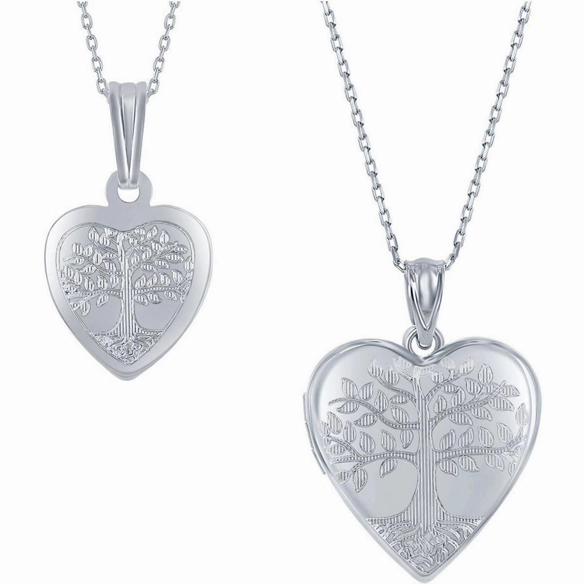 Classic Women's Pendant and Locket Set - Sterling Silver Tree of Life Heart | J-2748 suit-set  