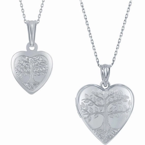 Classic Women's Pendant and Locket Set - Sterling Silver Tree of Life Heart | J-2748 suit-set  