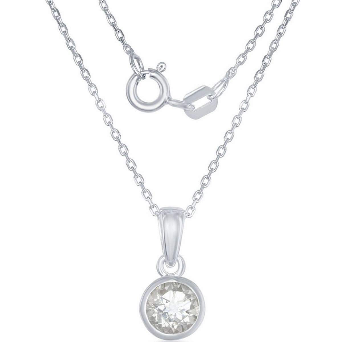 Classic Women's Pendant with Chain - Round April White Topaz Bezel Set | K-7017-WT suit-set  