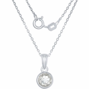 Classic Women's Pendant with Chain - Round April White Topaz Bezel Set | K-7017-WT suit-set  