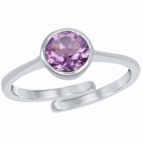 Classic Women's Ring - Sterling Silver Purple Amethyst Bezel Set Gemstone| W-1304 suit-set  
