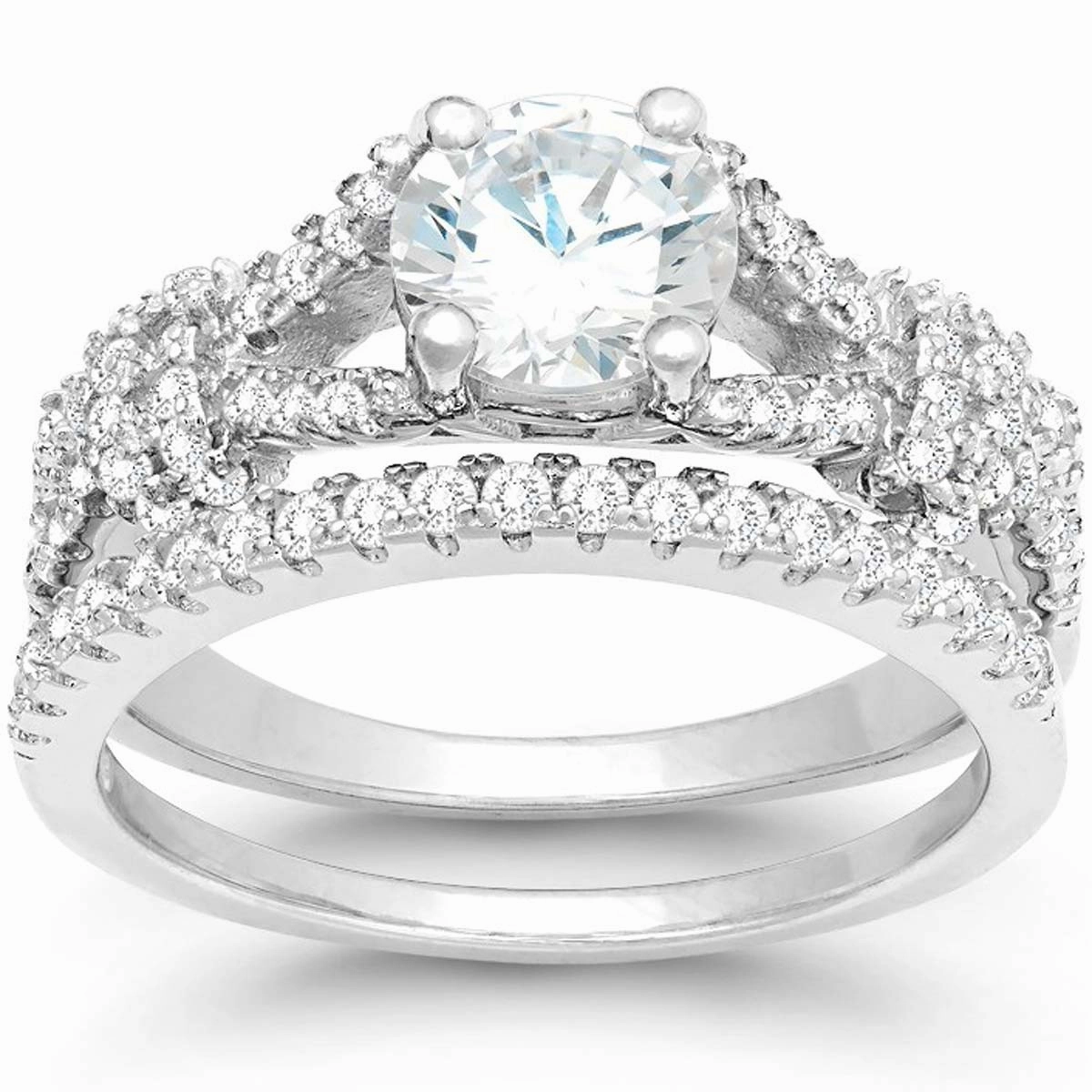 Classic Women's Silver Micro Pave CZ Ring Set - W-9898 suit-set  