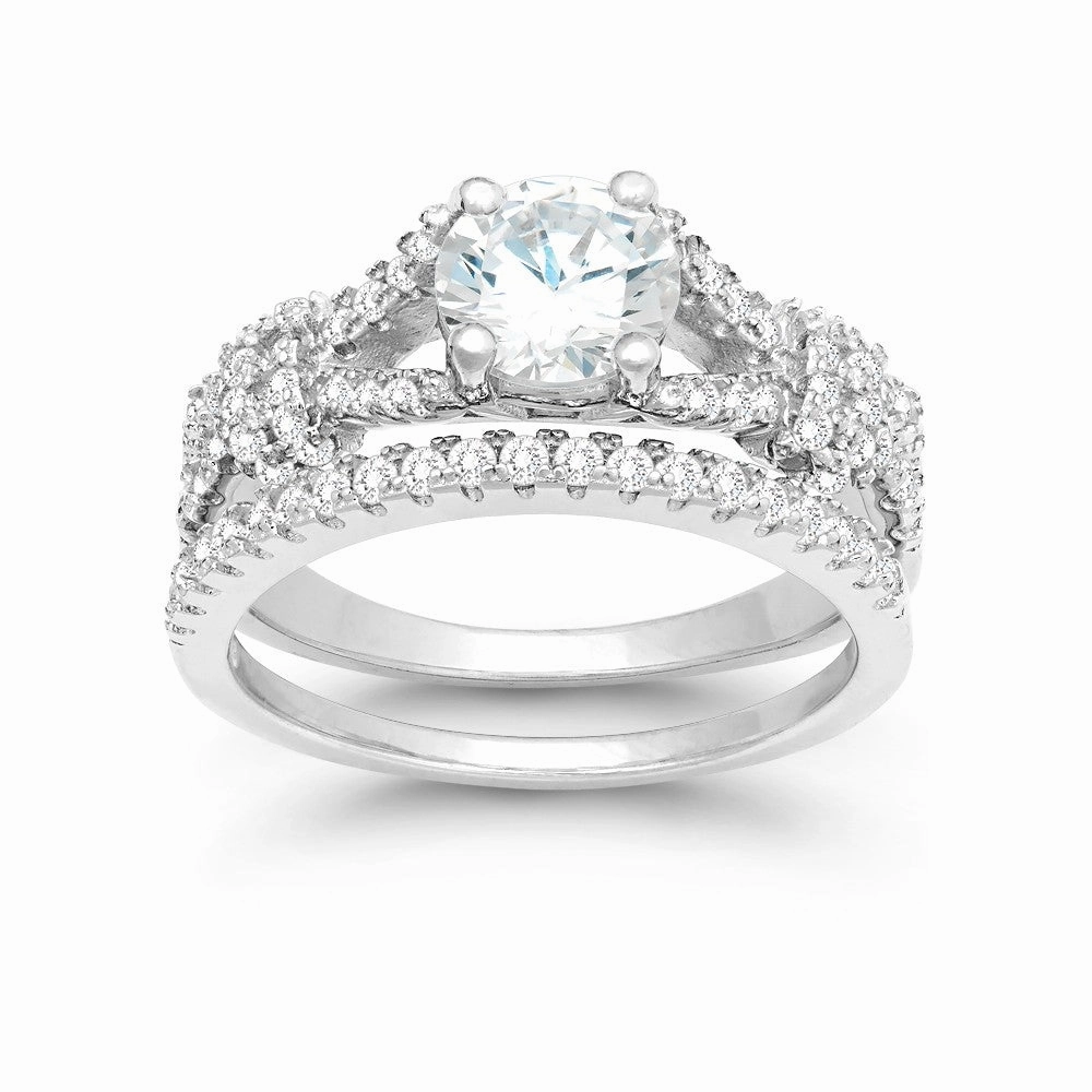 Classic Women's Silver Micro Pave CZ Ring Set - W-9898